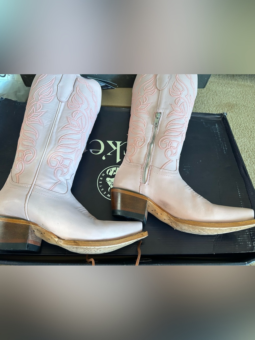 Rock’em Sally Midi Pastel Pink Boots with Flaws $299.99 - Picture 3 of 8